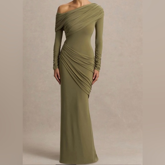 Club L London One Shoulder Olive Dress - Picture 2 of 6